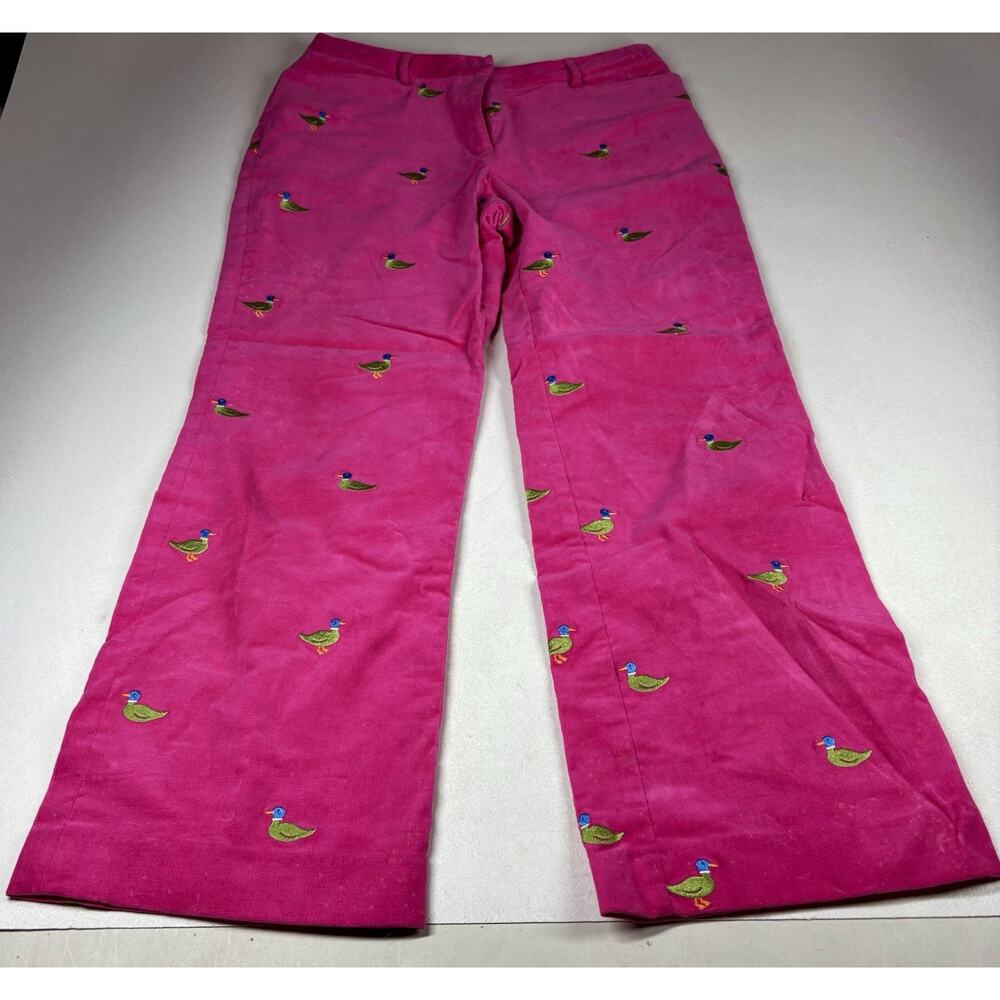 Vintage Lilly Pulitzer Embroidered Duck Pink Corduroy Pants Size 8 Read
